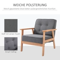 HOMCOM® eenpersoonsbank loungestoel gepolsterde stoel met armleuningen houten frame linnen grijs 64,5 x 70 x 70 cm(m-4)