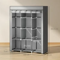 HOMCOM Armoire penderie multi-rangement - 8 étagères, 2 barres - non tissé gris clair(m-3)