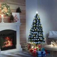 HOMCOM Albero di Natale Artificiale 150cm con Luci Incorporate e 180 Rami, Albero di Natale con Luci a LED e Fibre Ottiche, Base Pieghevole Rimovibile(m-2)