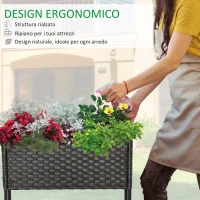 Outsunny Letto per Orto Rialzato, Fioriera Effetto Vimini con Ripiano, Aiuola Rialazata per Esterni e Interni, Grigio (70cm x 30cm x 72cm)(m-6)