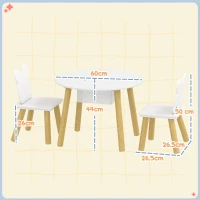 AIYAPLAY 3-Piece Kids Activity Table Set with Centre Mesh Bag, Bear-Shaped Backrest, for Arts and Crafts, Reading, White(m-3)