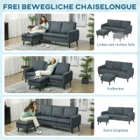 HOMCOM Hoekbank, 3-zitsbank met hocker, stoffen bekleding, L-vormige bankset, donkergrijs(m-4)
