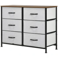 HOMCOM Cómoda Cajonera con 6 Cajones de Tela Plegable Marco de Acero y Almohadillas Ajustables 80x30x62,5 cm Gris y Marrón(m-11)