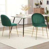 HOMCOM Lot de 2 chaises de salle à manger assise aspect velours et pieds métal doré - vert(m-2)