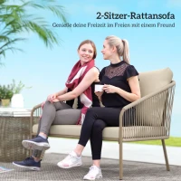 Outsunny 2-zits rotanbank met kussens loungeset, weerbestendige bank beige(m-4)
