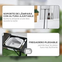Outsunny Mesa de Camping Plegable con Fregadero Soporte para Lámpara y Estantes para Barbacoas Picnics y Viajes 173x52x80-174cm(m-5)