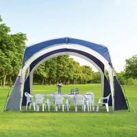 Outsunny Koepeltent voor 6-8 personen, paviljoen, bescherming tegen zon en motregen, 3,5 x 3,5 x 2,22 m, blauw+grijs(m-2)