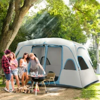 Outsunny Tenda da Campeggio 4 Persone Impermeabile con 2 Stanze e Finestre a Rete, 400x275x210 cm, Grigia(m-10)