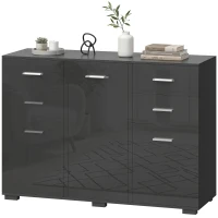 HOMCOM Sideboard, Modern Storage Cabinet with 2 Drawers, 3 Doors and Adjustable Shelves, High Gloss Black(m-11)