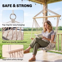 Outsunny Garden Outdoor Hanging Hammock Chair Thick Rope Frame Wooden Arms Safe  Garden Outdoor Spot Stylish Multicoloured stripes(m-4)