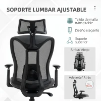 Vinsetto Silla de Escritorio de Malla con Reposacabezas Ajustable Soporte Lumbar y Reposabrazos 3D 70x66x128 cm Gris(m-6)