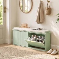 HOMCOM Bancă pentru pantofi cu pernă de șezut căptușită și sertar rabatabil pentru hol, dormitor, 104 x 26 x 47,5 cm, verde(m-7)