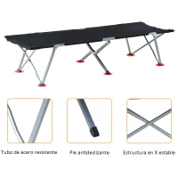 Outsunny Cama de Acampada Plegable de Tela Oxford 600D con Marco Metálico Carga 136 kg para Playa Senderismo 193x64x40 cm Negro(m-6)