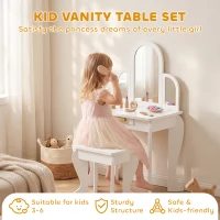 HOMCOM Kids Dressing Table Set, with Mirror and Drawer - White(m-4)
