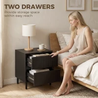 HOMCOM Bedside Cabinet, Bedside Table with 2 Drawers, Storage and Steel Legs for Bedroom, Living Room, Black(m-5)