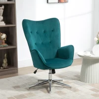 HOMCOM Fauteuil de salon pivotant avec hauteur réglable, dossier capitonné, tissu aspect velours, bleu(m-2)