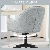 HOMCOM Fauteuil chaise de bureau dossier assise capitonnée hauteur réglable pivotant 360° piètement noir revêtement tissu gris(m-6)