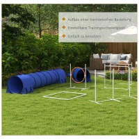 PawHut Honden-Agility-Set Hondenparcours, 1 ring, 2 tunnels, 2 hindernissen, 321 cm x 63 cm x 93 cm, Blauw + Rood + Wit(m-6)