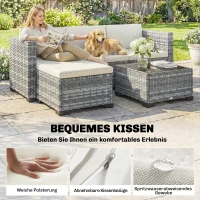 Outsunny Polyrattan tuinmeubelset 5-delig, loungeset met hoekbank, poef, tafel, zit- & rugkussens Grijs+Crèmewit(m-6)