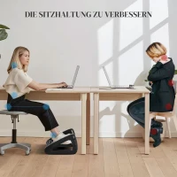 HOMCOM Voetensteun voor aan het Bureau, Hoogteverstelbare Voetkruk met Massage-Oppervlak en Wielen, Kunststof, Zwart(m-4)