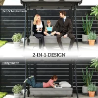 Outsunny Hollywood schommel tuinschommel schommelbank met ligfunctie, 3 zits, metaal + polyester, grijs, 209 x 114 x 170 cm | Aosom(m-4)