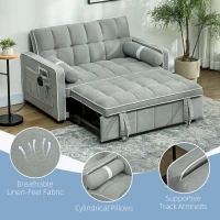 HOMCOM Two-Seater Linen-Look Sofa Bed - Light Grey(m-6)