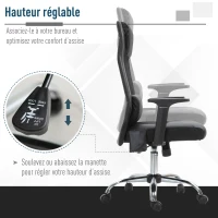 HOMCOM Fauteuil de bureau manager massant - assise dossier ergonomique - coussin lombaires & têtière - maille PU noir(m-4)
