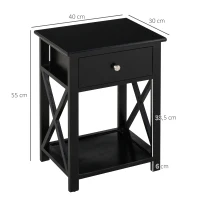 HOMCOM Lot de 2 table de chevet table d'appoint bout de canapé table de nuit avec un tiroir et étagère en bois noire(m-3)