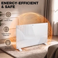 HOMCOM 1500W Smart Panel Heater Wall Mounted & Freestanding, Electric Heater with Weekly Timer, Open Window & Anti-Frost, White(m-6)