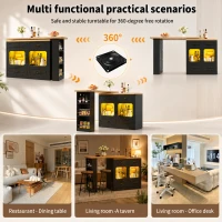 360° Rotating Bar Table with Rotatable Side and Spice Rack, Extendable Kitchen Island with 4 Drawers, Black(m-4)