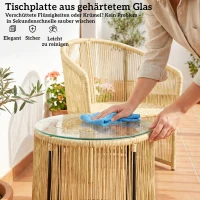 Outsunny Rattan-bistroset, 3-delige tuinmeubelset met ronde glazen tafel, stoelen en kussens, crème(m-8)