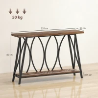 HOMCOM Narrow Console Table, Industrial 2-Tier Sofa Table with Metal Frame for Entryway, Living Room, 120x30x80cm, Rustic Brown(m-3)