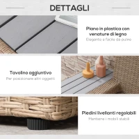 Outsunny Set da Giardino 4 Pezzi in Rattan, Divano Angolare con Cuscini e Tavolini, Nero e Marrone chiaro(m-6)