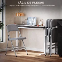 HOMCOM Juego de 4 Sillas Plegables Tapizadas en Terciopelo Estructura de Acero con Respaldo para Espacios Pequeños Gris Claro(m-6)