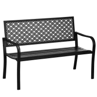 Outsunny Metalen tuinbank, 2-zits, bloemenpatroon, weerbestendig, 127 x 63 x 83 cm, zwart(m-11)