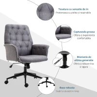 HOMCOM Scaun de birou tapițat, reglabil pe înălțime, din material textil cu aspect de in, 66x69x89.5-97 cm, gri(m-7)