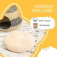 PawHut Wicker Cat House, Rattan Raised Cat Bed, Cosy Kitten Cave with Soft Washable Cushion, Φ40 x 30cm(m-6)