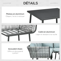Outsunny Salon de jardin d'angle 4 pièces avec 2 canapé d'angle 2 places + 1 canapé d'angle 1 place + table basse coussins gris(m-6)
