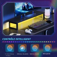 Bureau d'angle en L, LED pilotable via application et station d'alimentation intégrée, 167,5x50x87,5 cm, Noir(m-6)
