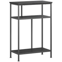 HOMCOM Mobile Consolle a 3 Ripiani con Struttura in Metallo e Legno, 55x30x81 cm, Nero(m-1)