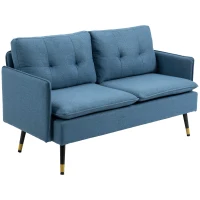 HOMCOM 2er-Sofa im Retrodesign, mit Knopfheftung, Sofa, Leinenoptik, Dunkelblau(m-10)