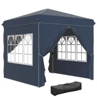 Outsunny 2,5 x 2,5 m pop-up paviljoen met zijwanden en draagtas, UPF50+ in hoogte verstelbaar tuintent, Donkerblauw(m-11)