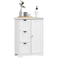 HOMCOM Badkamerkast, Badkamercommode, 3 Laden, Schap, MDF, Wit(m-11)