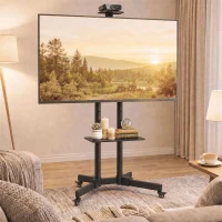 HOMCOM Mobile TV Stand on Wheels for 32-75 Inch Screens, Mobile TV Cart with Tilt, Height Adjustable, Black(m-14)