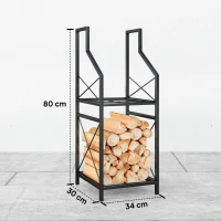 Outsunny Suport lemne de foc pe 2 niveluri din metal cu bază ridicată, 34x30x80 cm, negru(m-3)