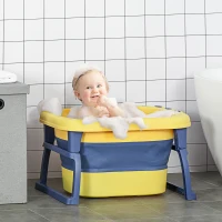 HOMCOM Baby Bathtub for 0-6 Years Collapsible Non-Slip Portable with Stool Seat for Newborns Infants Toddlers Kids - Yellow(m-2)