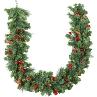 HOMCOM Guirlande de Noël artificielle 180 cm, décoration de Noël, 162 branches denses, pommes de pin, grappes de baies, vert(m-1)