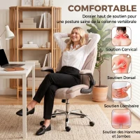 HOMCOM Fauteuil de bureau, chaise bureau ergonomique, hauteur réglable, accoudoirs relevables, 70 x 70 x 114-122 cm, rose(m-4)