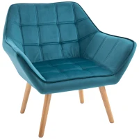 HOMCOM Fauteuil style scandinave dossier haut et accoudoirs, revêtement en polyester effet velours, 67 x 61,5 x 71 cm, bleu(m-1)