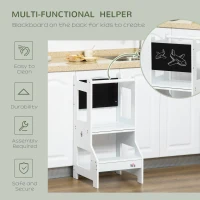 HOMCOM Toddler Learning Tower, 2 in 1 Toddler Step Stool for Kids with Chalkboard and Security Rail, Foldable Step Stool for Kitchen Bathroom, Ages 3-6 Years, White(m-6)